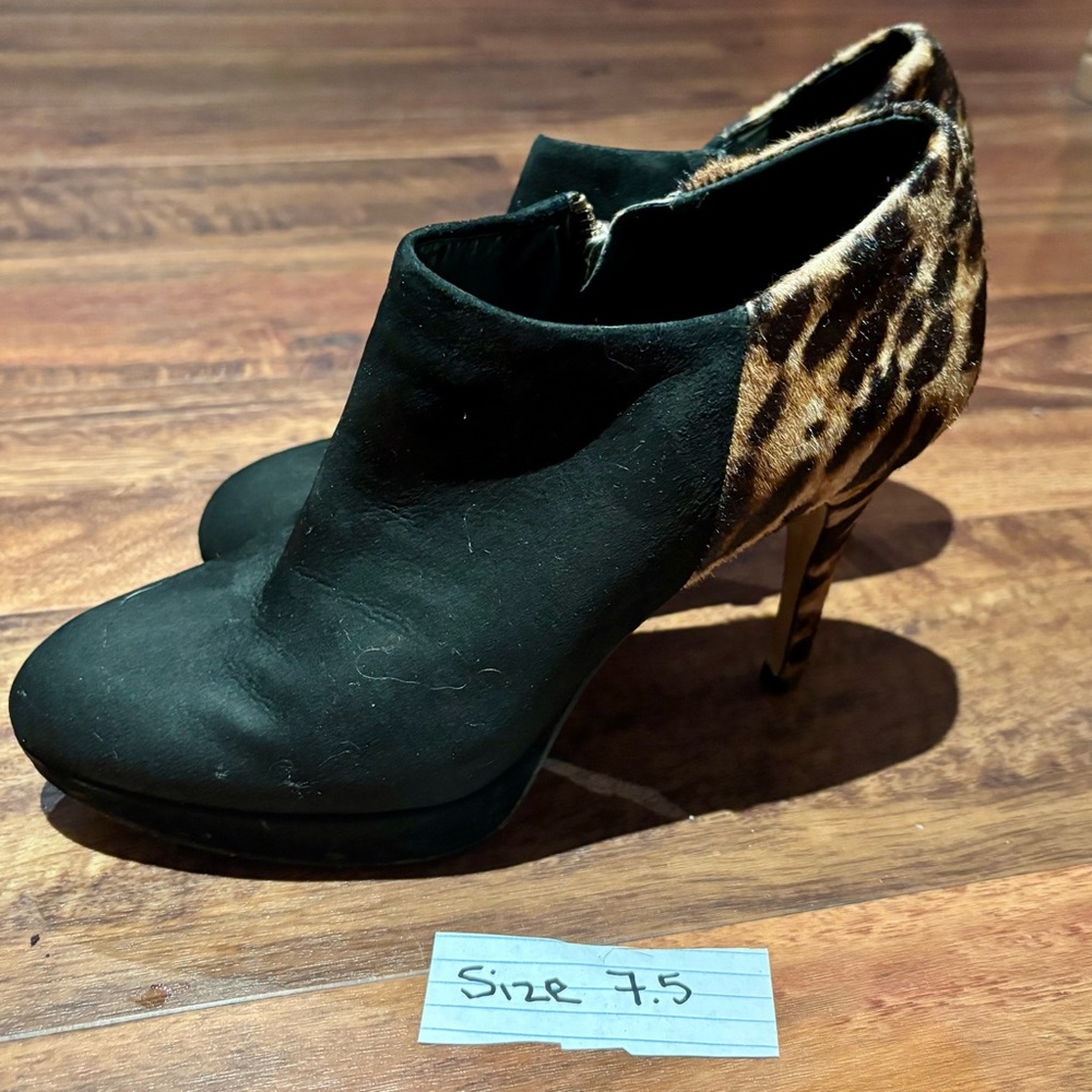 Vince Camuto Black and Leopard Heeled Boots